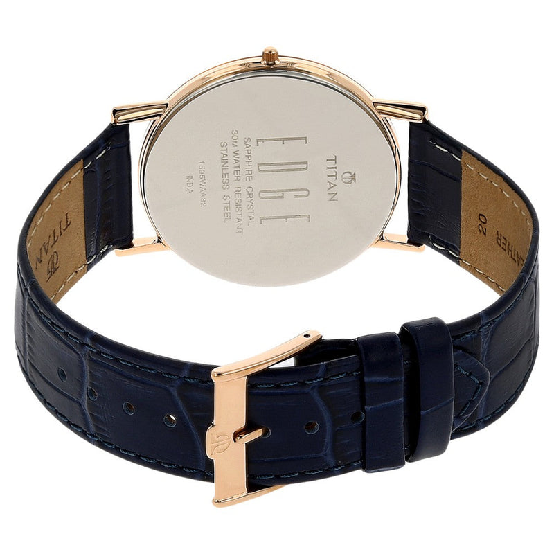 Titan Edge Blue Dial Analog Leather Strap Watch for Men