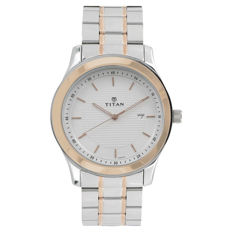 Titan Regalia Baron White Dial Analog with Date Stainless Steel Strap Watch for Men