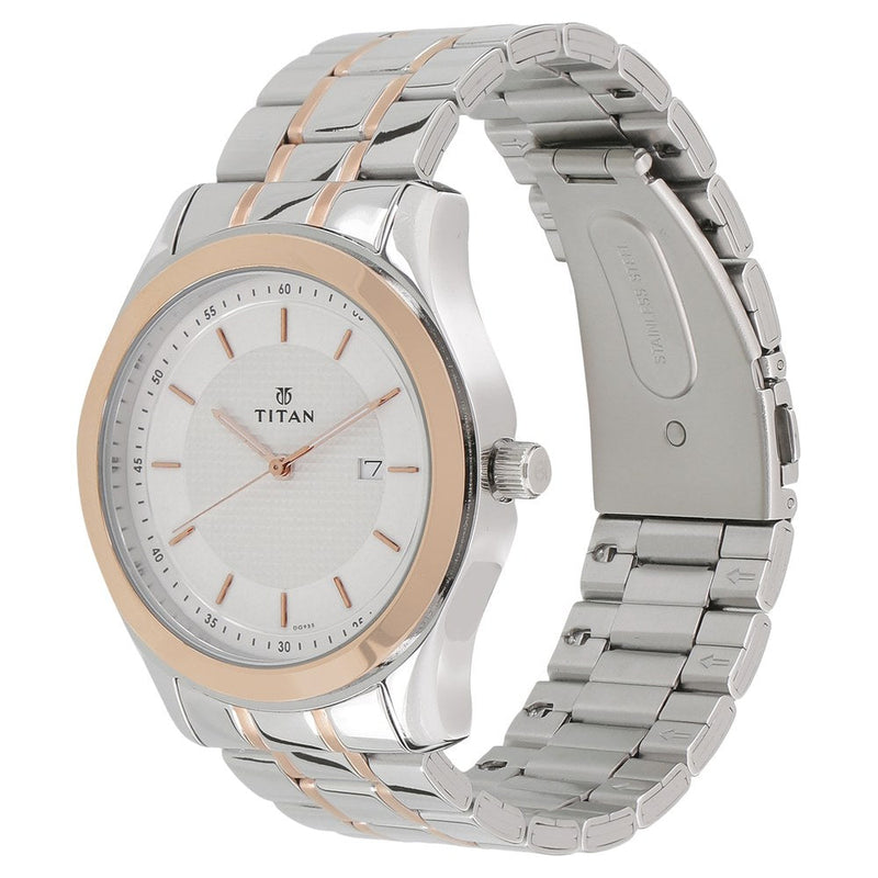 Titan Regalia Baron White Dial Analog with Date Stainless Steel Strap Watch for Men