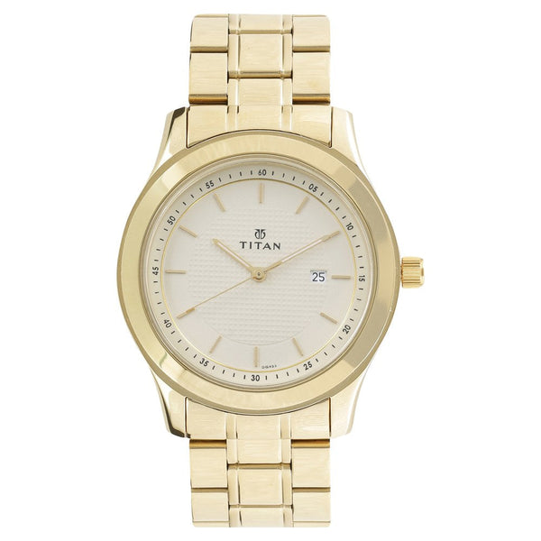 Titan Quartz Analog with Date Champagne Dial Stainless Steel Strap Watch for Men