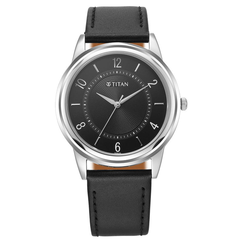 Titan Karishma Zing Quartz Analog Black Dial Leather Strap Watch for Men