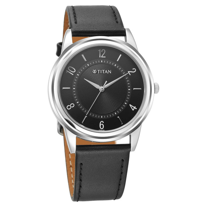 Titan Karishma Zing Quartz Analog Black Dial Leather Strap Watch for Men