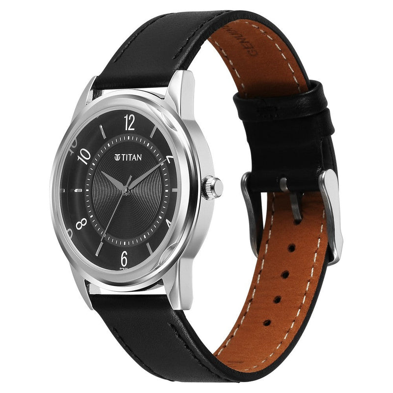 Titan Karishma Zing Quartz Analog Black Dial Leather Strap Watch for Men