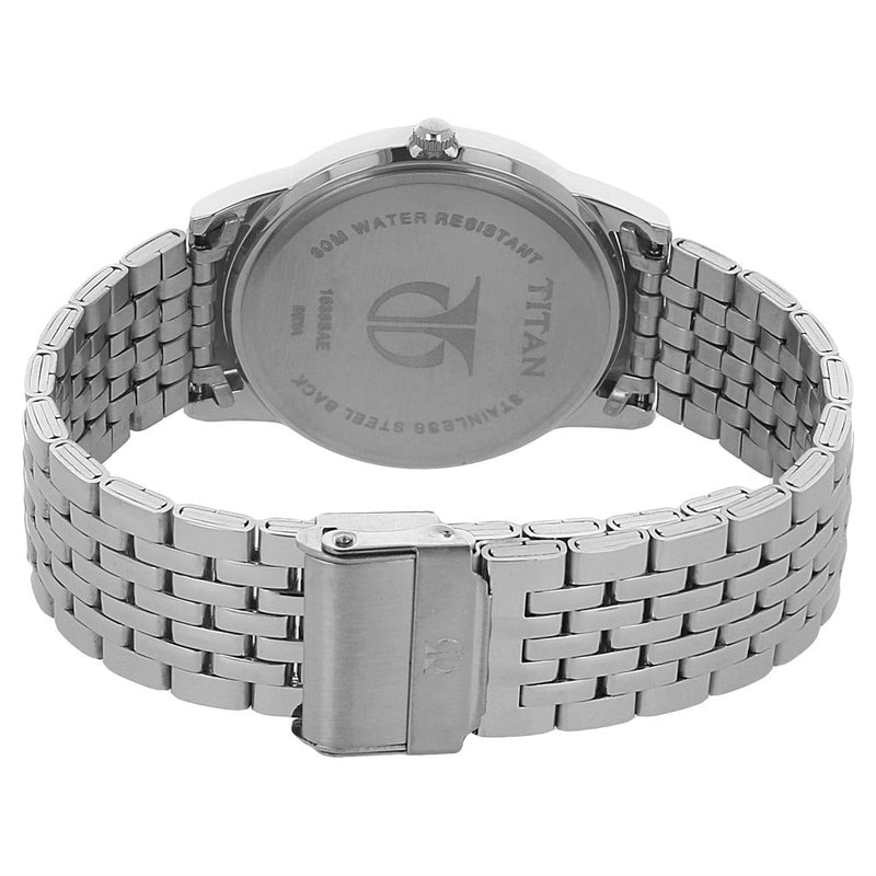 Titan Quartz Analog with Day and Date Silver Dial Stainless Steel Strap Watch for Men