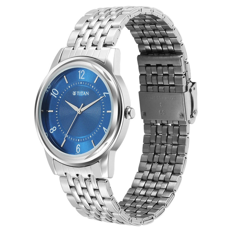 Titan Karishma Zing Quartz Analog Blue Dial Stainless Steel Strap Watch for Men