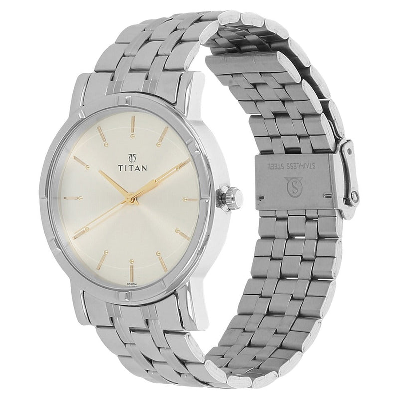 Titan Quartz Analog Silver Dial Stainless Steel Strap Watch for Men