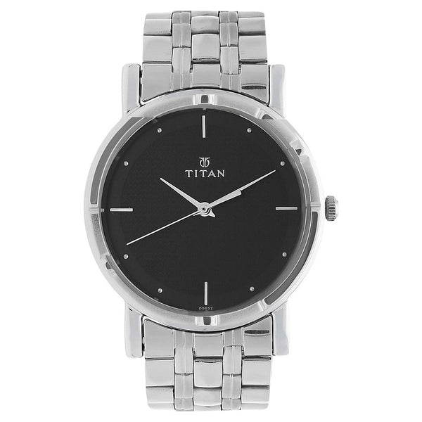 Titan Quartz Analog Black Dial Stainless Steel Strap Watch for Men