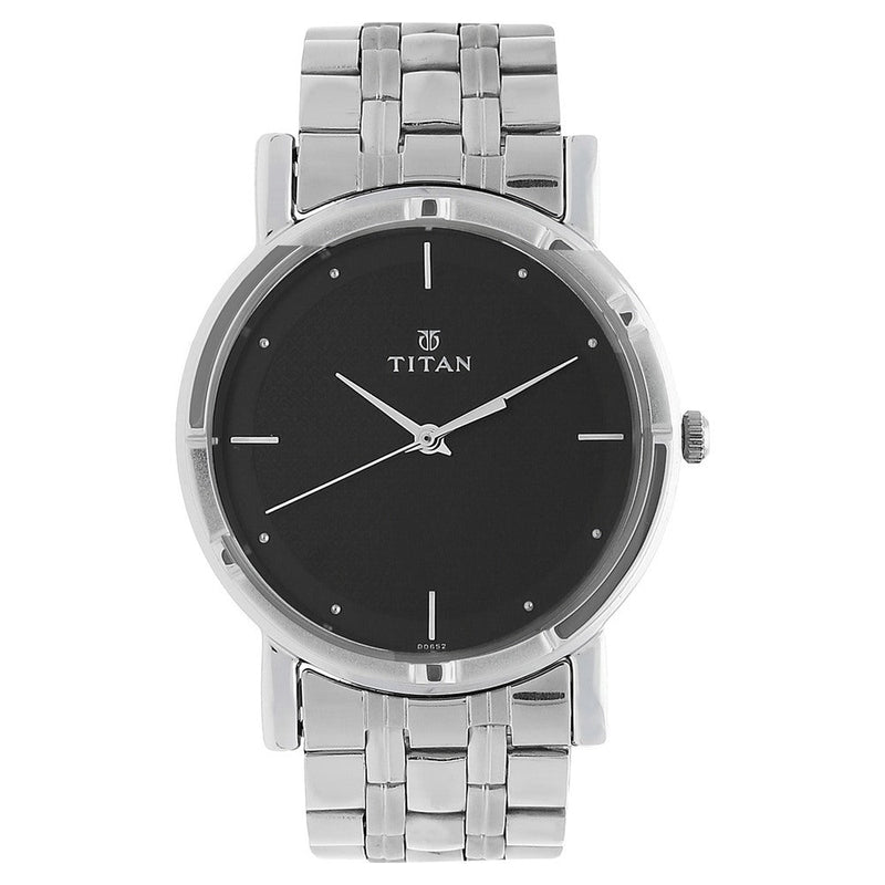 Titan Quartz Analog Black Dial Stainless Steel Strap Watch for Men