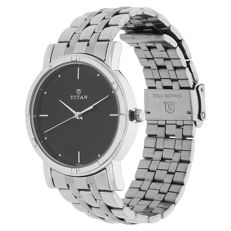 Titan Quartz Analog Black Dial Stainless Steel Strap Watch for Men