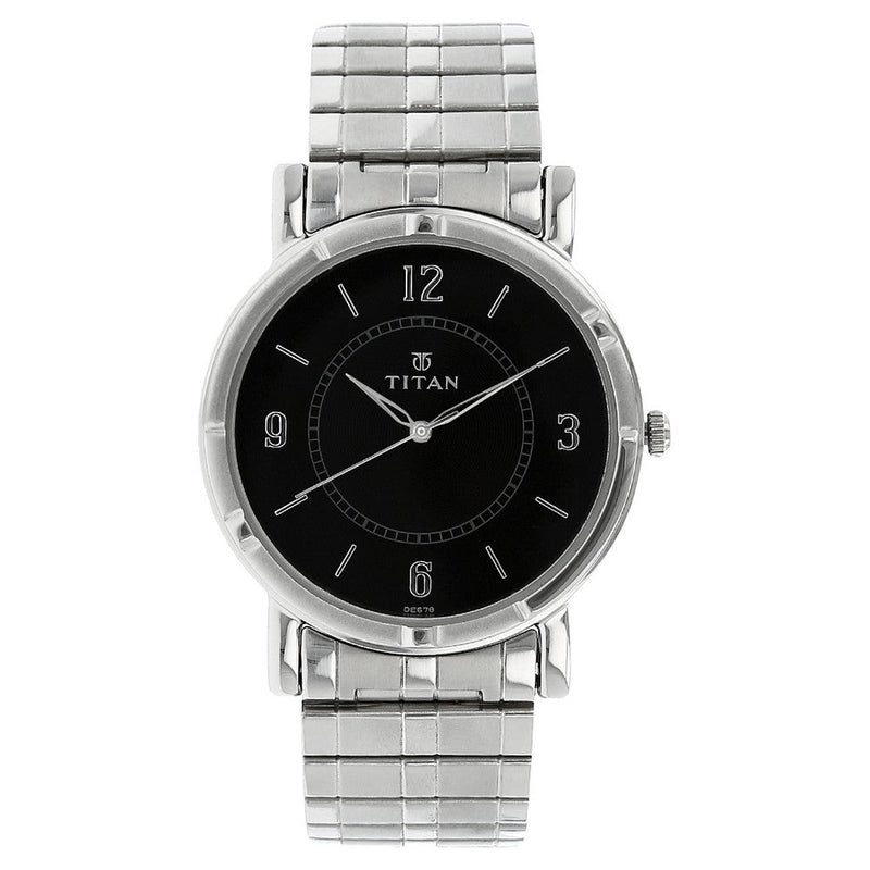 Titan Quartz Analog Black Dial Stainless Steel Strap Watch for Men