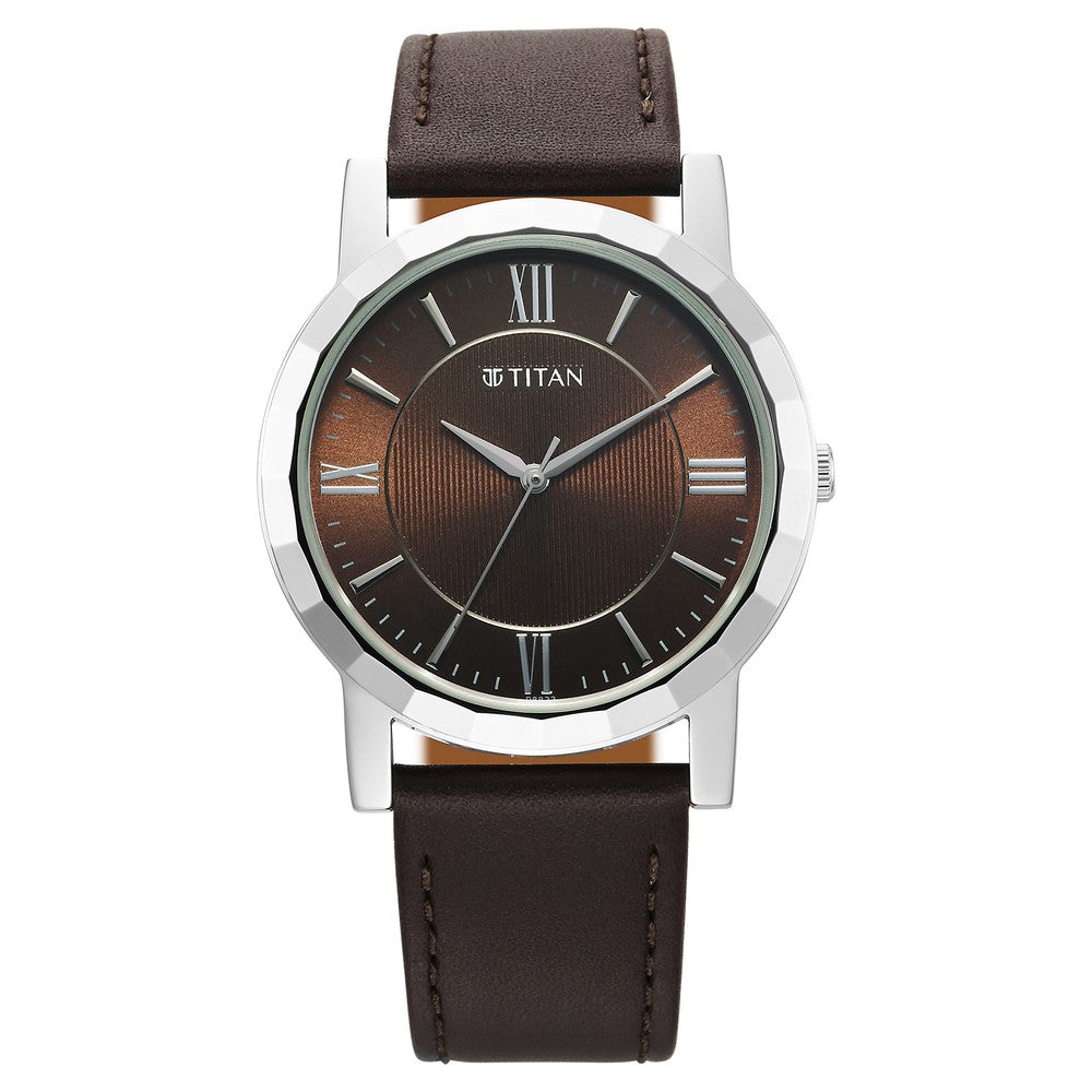 Titan Karishma Zing Quartz Analog Brown Dial Leather Strap Watch for M