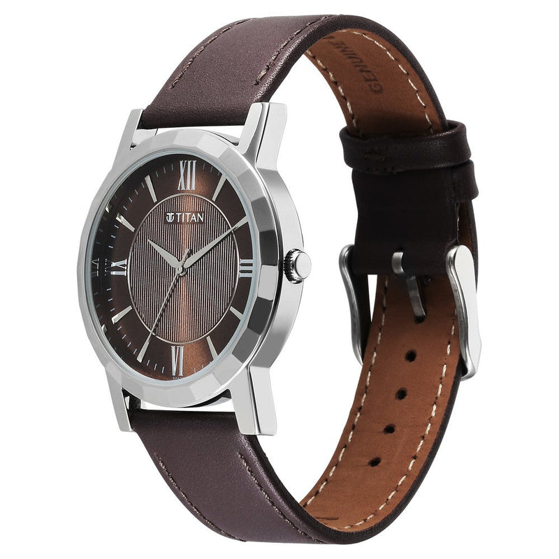 Titan Karishma Zing Quartz Analog Brown Dial Leather Strap Watch for Men