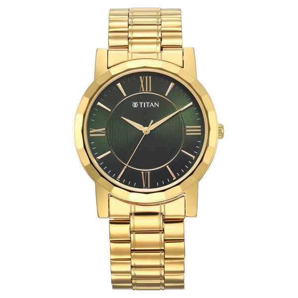 Titan Karishma Zing Quartz Analog Green Dial Stainless Steel Strap Watch for Men