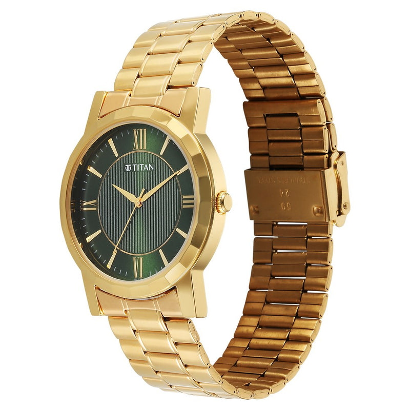 Titan Karishma Zing Quartz Analog Green Dial Stainless Steel Strap Watch for Men