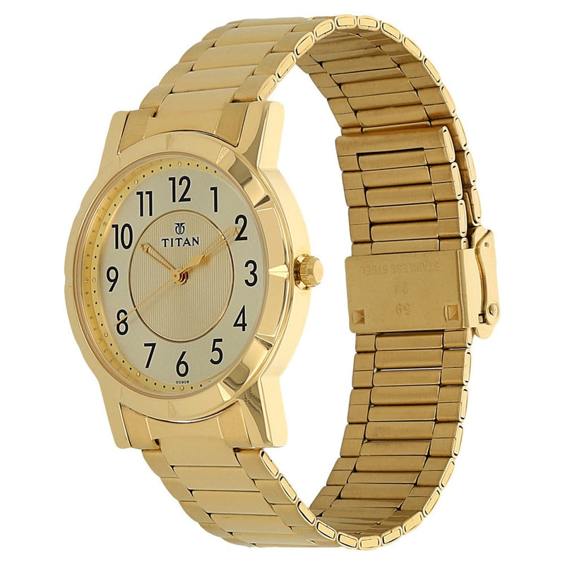 Titan Champagne Dial Analog Stainless Steel Strap Watch for Men