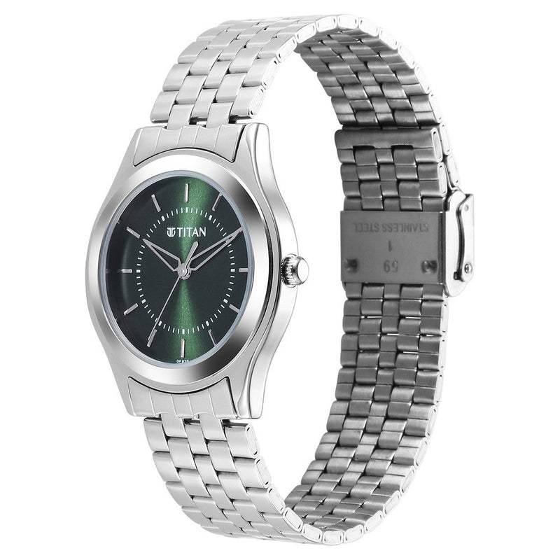 Titan Karishma Zing Quartz Analog Green Dial Stainless Steel Strap Watch for Men