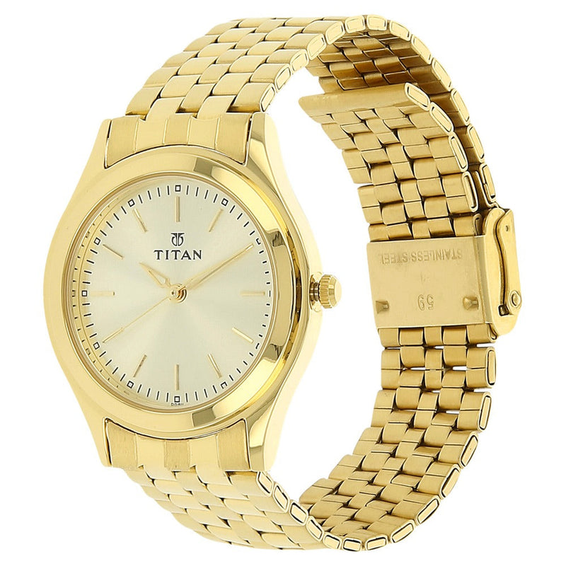 Titan Quartz Analog Champagne Dial Stainless Steel Strap Watch for Men