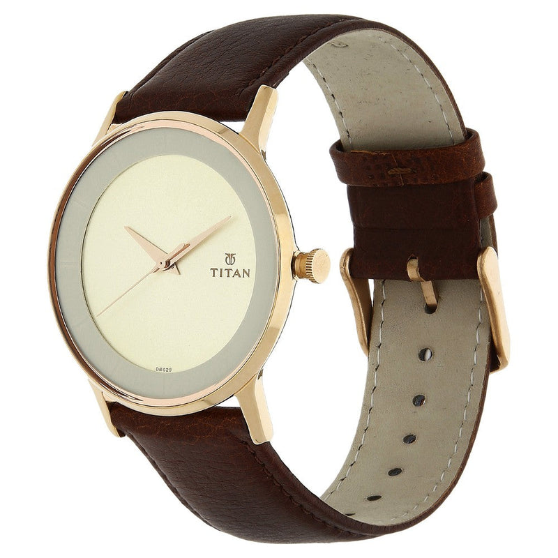 Titan Champagne Dial Analog Leather Strap watch for Men