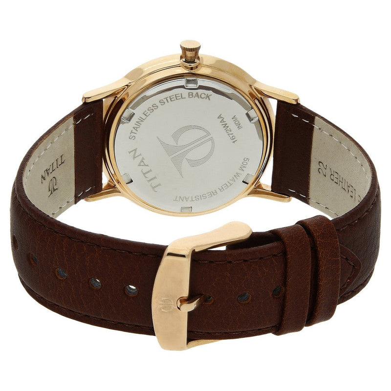 Titan Champagne Dial Analog Leather Strap watch for Men