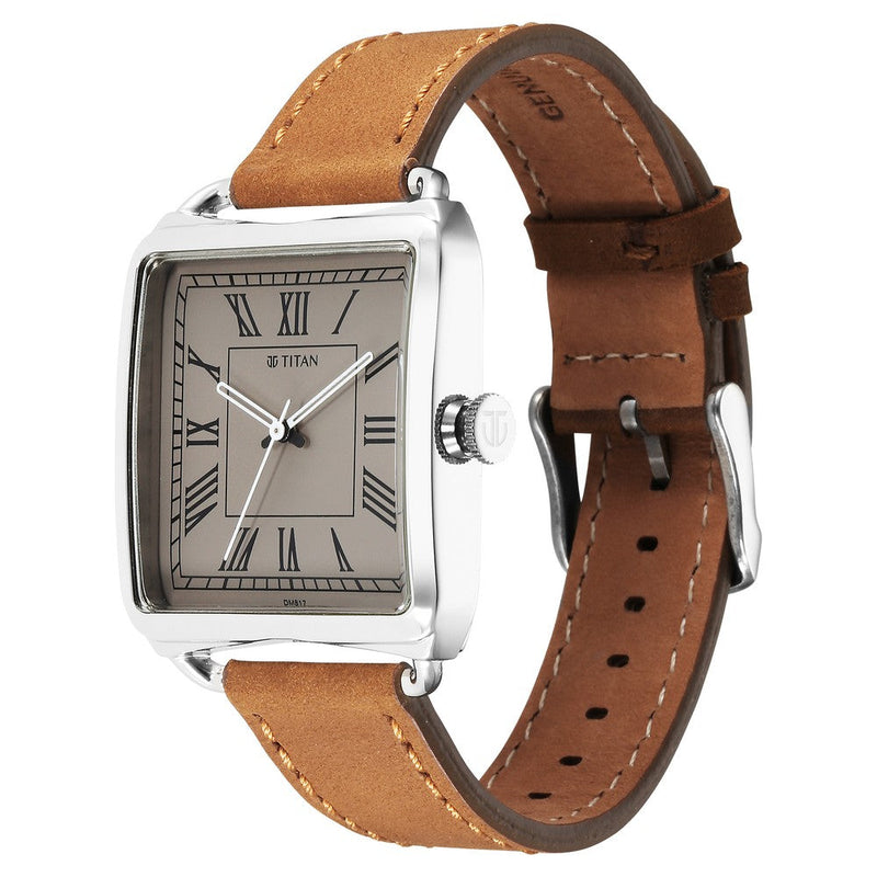 Titan Retro Revive Quartz Analog Brown Dial Leather Strap for Men