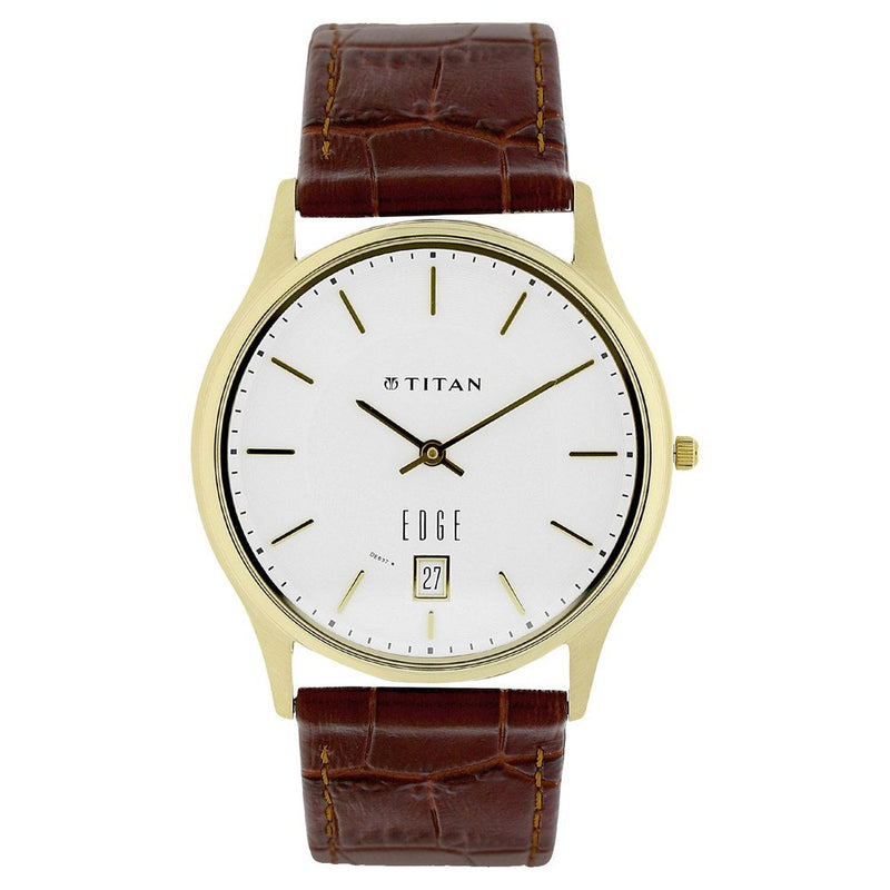 Titan Edge White Dial Analog with Date Leather Strap Watch for Men