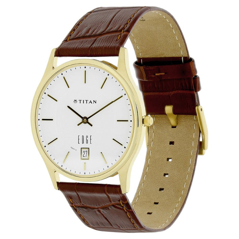 Titan Edge White Dial Analog with Date Leather Strap Watch for Men