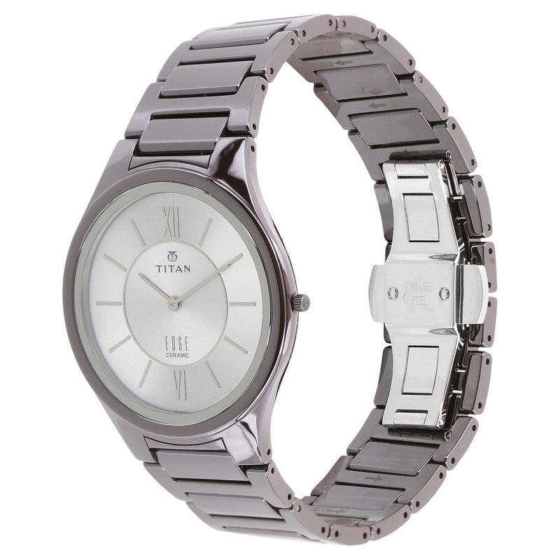 Titan Edge Ceramic Silver Dial Analog Ceramic Strap watch for Men