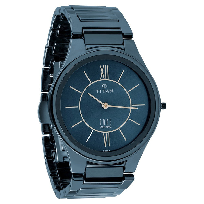 Titan Edge Ceramic Blue Dial Analog Ceramic Strap watch for Men