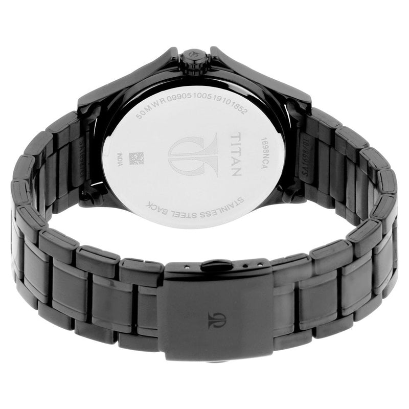 Titan Quartz Multifunction Black Dial Stainless Steel Strap Watch for Men