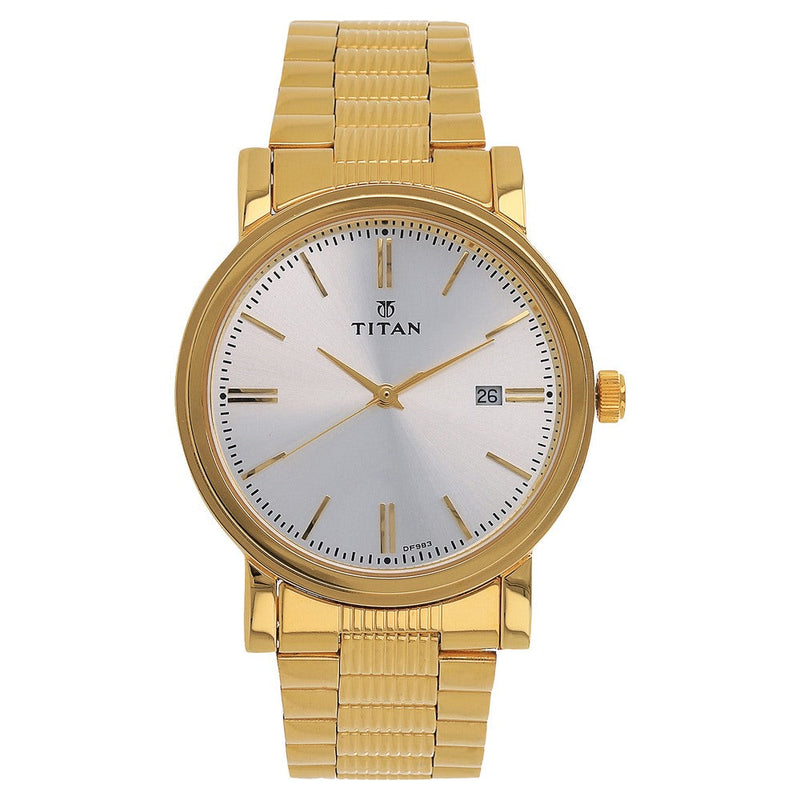 Titan Quartz Analog with Date Silver Dial Stainless Steel Strap Watch for Men