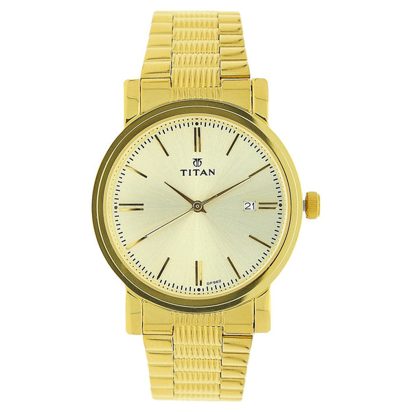 Titan Quartz Analog with Date Champagne Dial Stainless Steel Strap Watch for Men