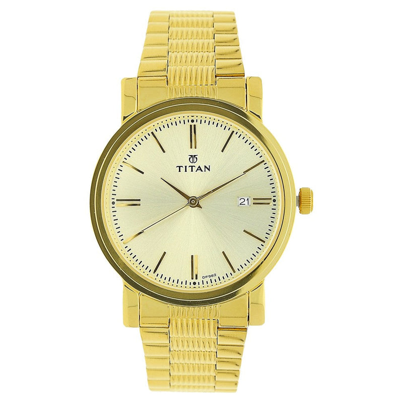 Titan Quartz Analog with Date Champagne Dial Stainless Steel Strap Watch for Men