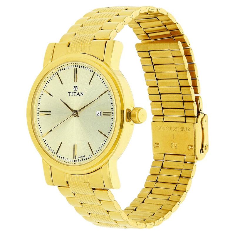 Titan Quartz Analog with Date Champagne Dial Stainless Steel Strap Watch for Men