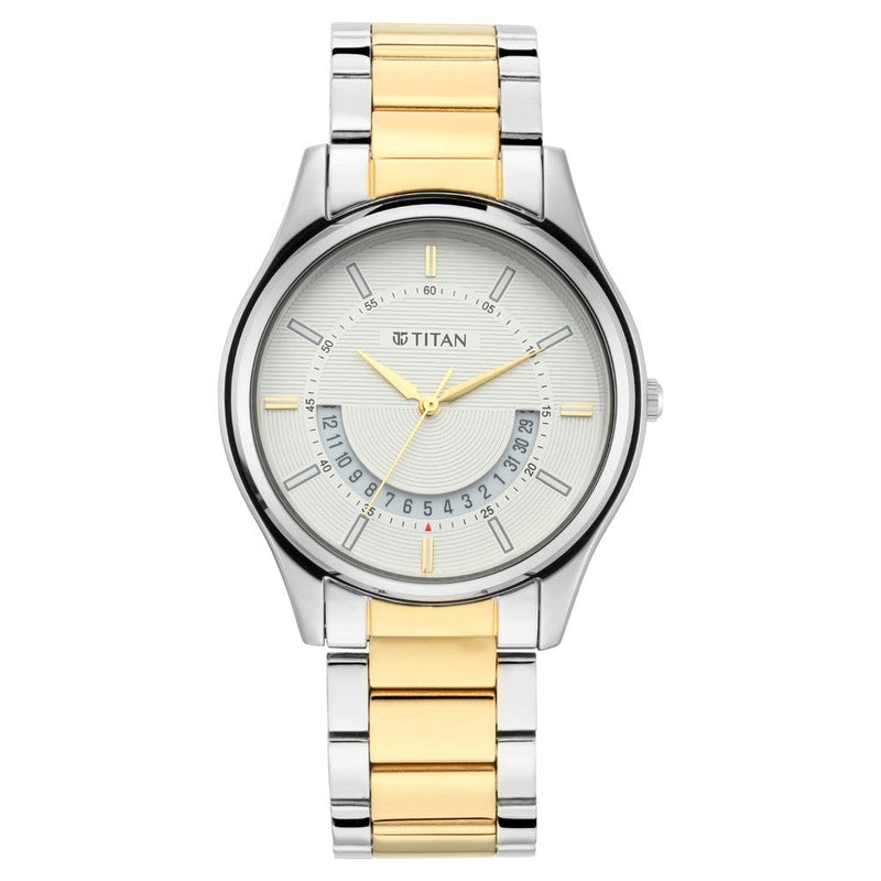 Titan Lagan White Dial Analog Metal Strap Watch for Men