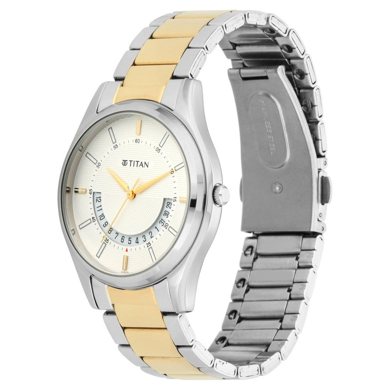 Titan Lagan White Dial Analog Metal Strap Watch for Men