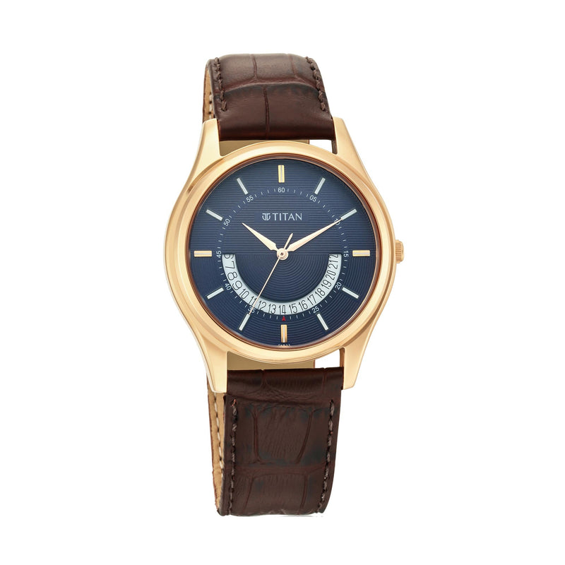 Titan Lagan Blue Dial Analog Leather Strap Watch for Men