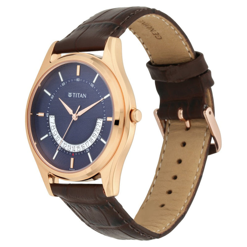 Titan Lagan Blue Dial Analog Leather Strap Watch for Men