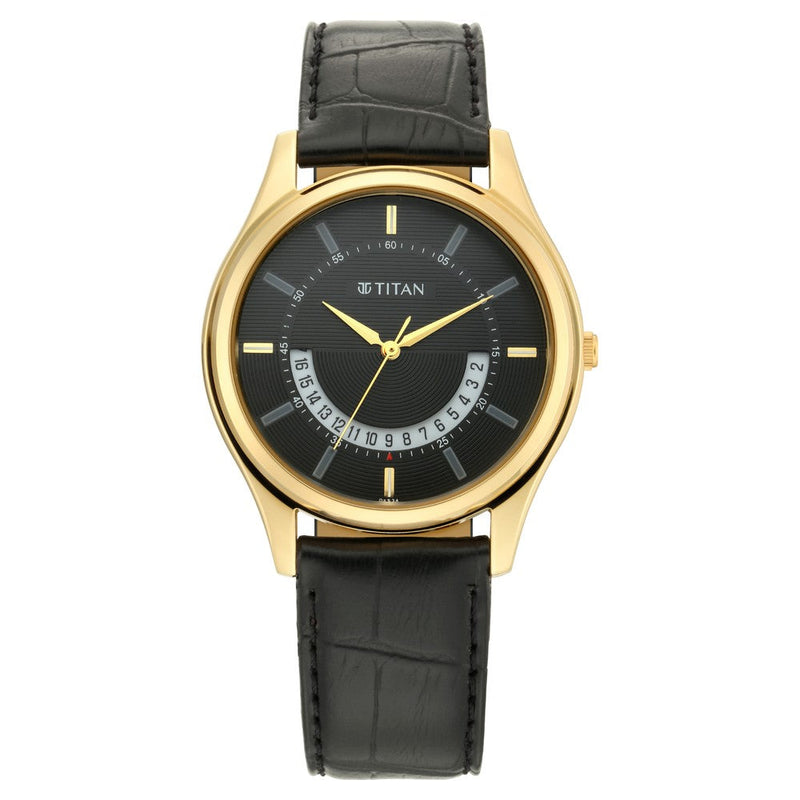 Titan Lagan Black Dial Analog Leather Strap Watch for Men