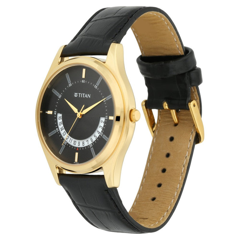 Titan Lagan Black Dial Analog Leather Strap Watch for Men