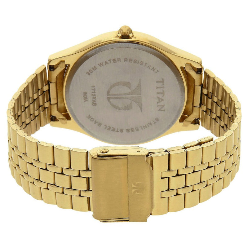 Titan Quartz Analog with Date Champagne Dial Stainless Steel Strap Watch for Men