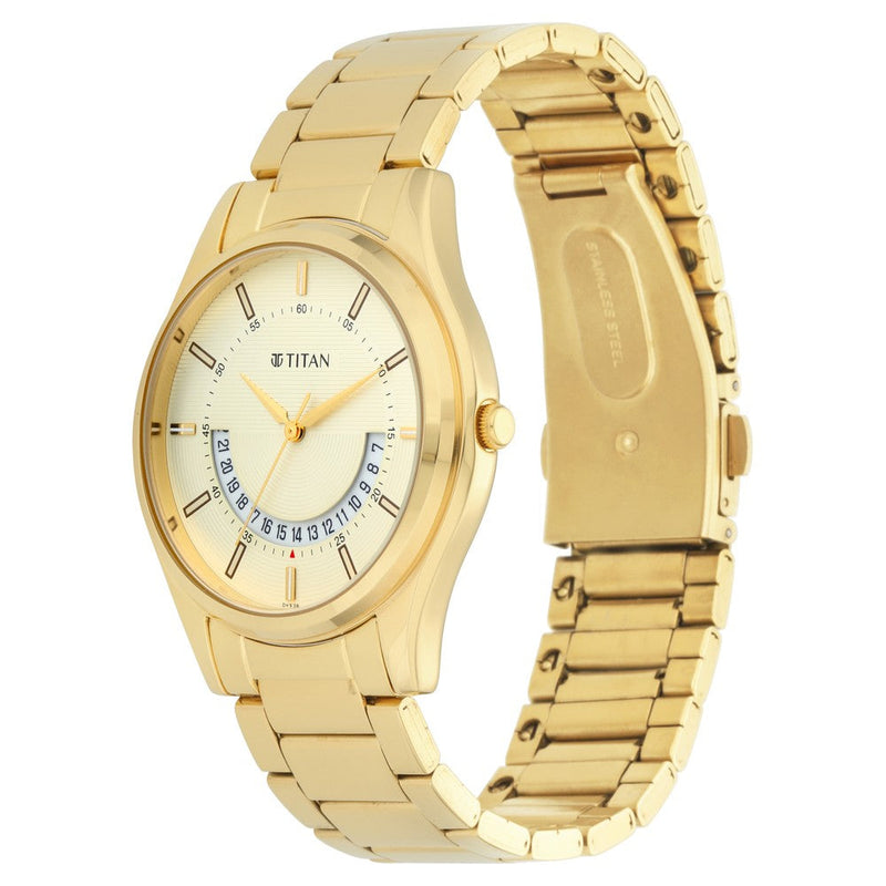 Titan Lagan Yellow Dial Analog Metal Strap Watch for Men