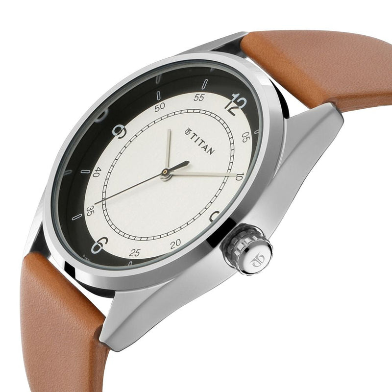 Titan Quartz Analog White Dial Leather Strap Watch for Men