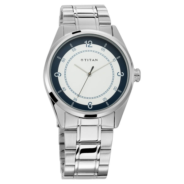 Titan Quartz Analog White Dial Stainless Steel Strap Watch for Men