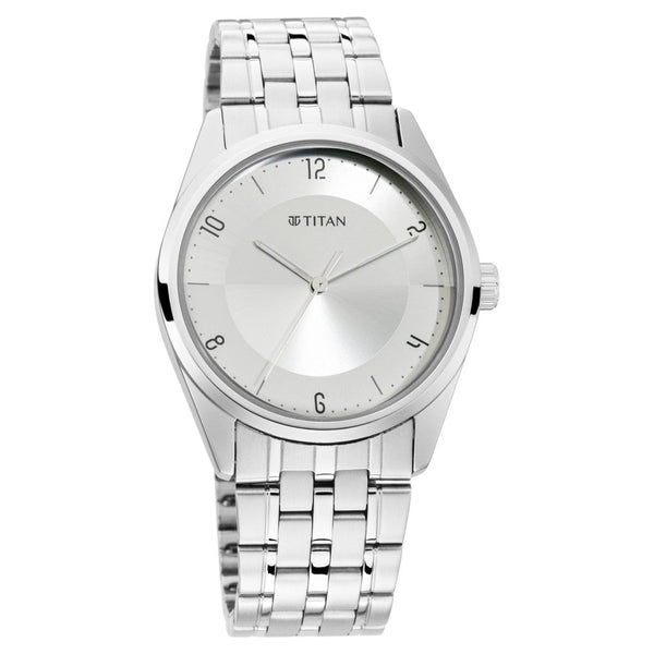 Titan Quartz Analog White Dial Metal Strap Watch for Men