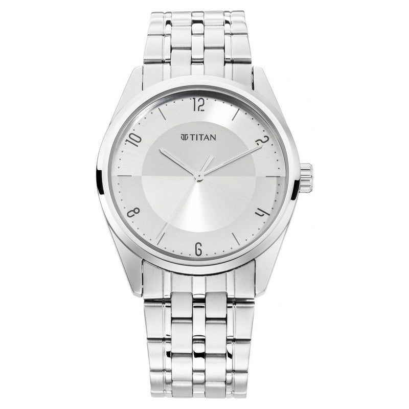 Titan Quartz Analog White Dial Metal Strap Watch for Men