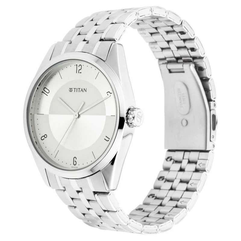 Titan Quartz Analog White Dial Metal Strap Watch for Men