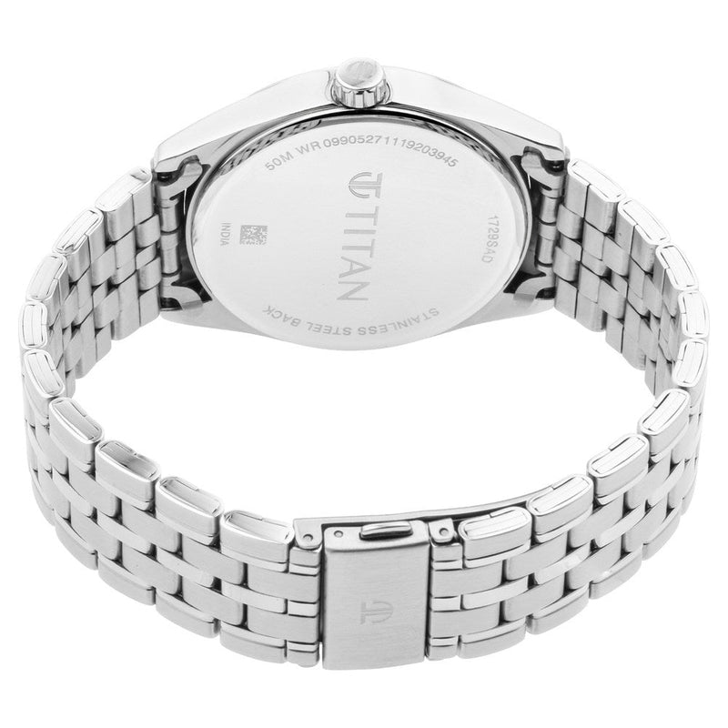 Titan Quartz Analog White Dial Metal Strap Watch for Men