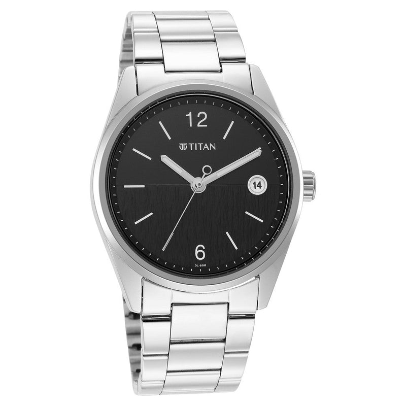 Titan Neo Black Dial Analog with Date Stainless Steel Strap watch for Men