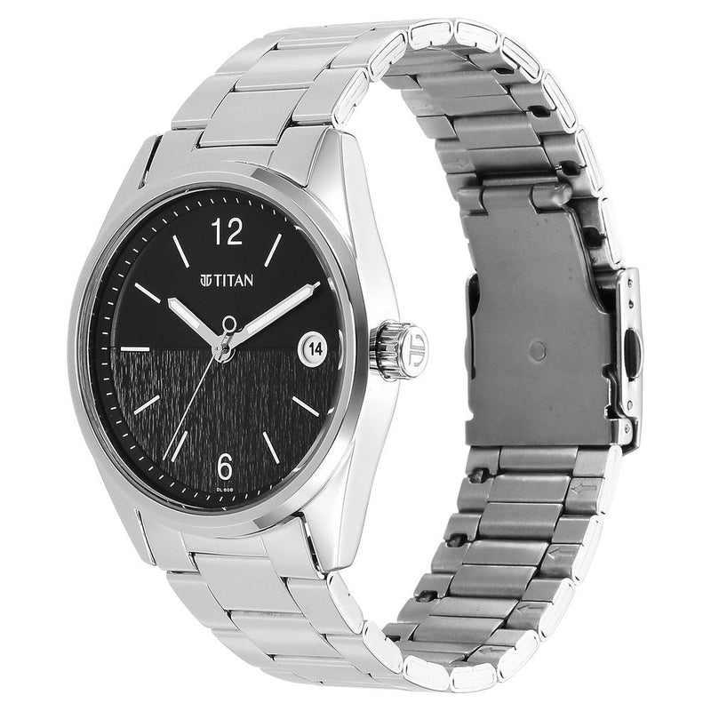 Titan Neo Black Dial Analog with Date Stainless Steel Strap watch for Men