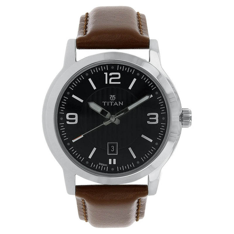 Titan Quartz Analog Black Dial Leather Strap Watch for Men